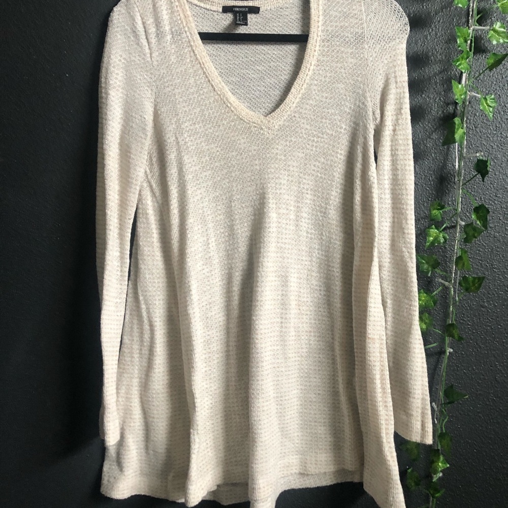 Long V-Neck Cream Sweater